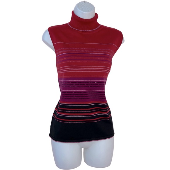 Liz Claiborne Sweaters - Emma James Liz Claiborne Striped Red Sleeveless Turtleneck Sweater Top - Large